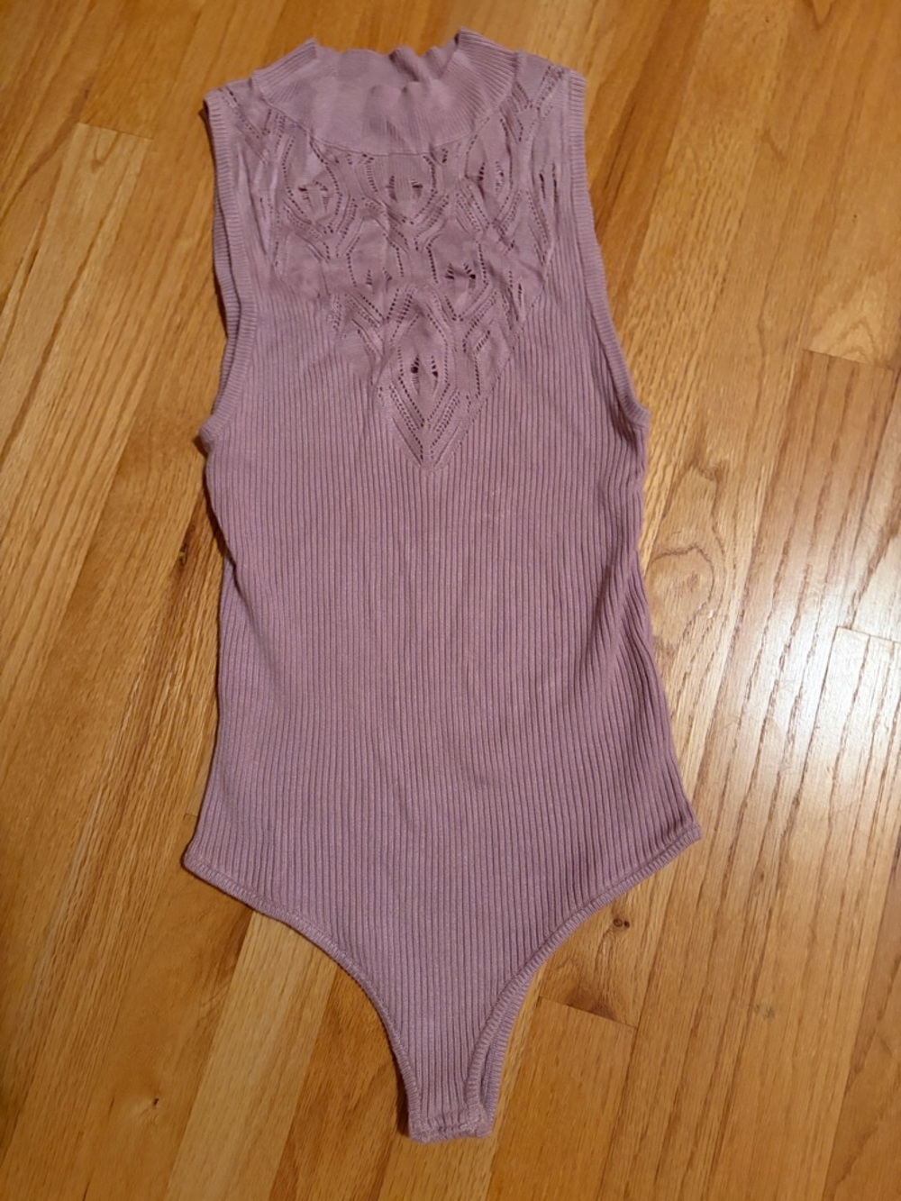 Sleeveless Ribbed Lace-Back Bodysuit - Mauve